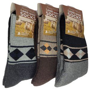 Men's Faux Lamb Wool Crew Socks, Warm Winter Heavy Duty, Hiking Sux, 3 Pairs NEW